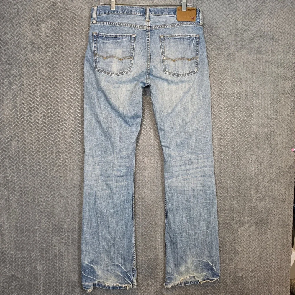 American Eagle Low Rise Bootcut Jeans Mens 32x34 Light Wash Distressed Cotton